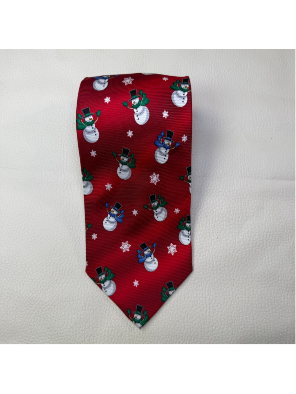 Meeting Street Christmas Snowman Silk Tie Red Holiday Snowflake Mens Necktie